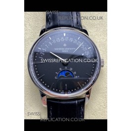 Vacheron Constantin Patrimony Moonphase Stainless Steel Black Dial Swiss Replica Watch 