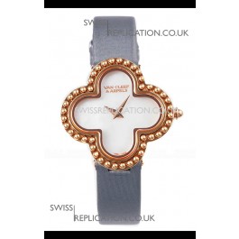 Van Cleef & Arpels Alhambra Rose Gold Grey Strap Watch 