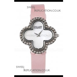 Van Cleef & Arpels Alhambra Stainless Steel Pink Strap Watch 