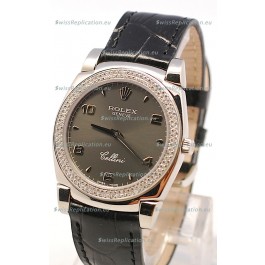 Rolex Cellini Cestello Ladies Swiss Watch in Grey Face and Diamonds Bezel 