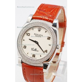 Rolex Cellini Cestello Ladies Swiss Watch in White Face Bezel and Lugs