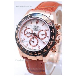 Rolex Daytona MonoBloc Cerachrom Bezel Swiss Replica Rose Gold Plated Watch in Brown Strap