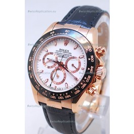 Rolex Daytona MonoBloc Cerachrom Bezel Swiss Replica Rose Gold Plated Watch in White Dial