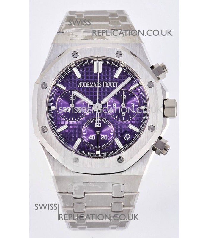 Royal Oak Chrono 26240 Purple Dial FREE SPRUNG MVMNT Steel Caing Super Clone Watch 