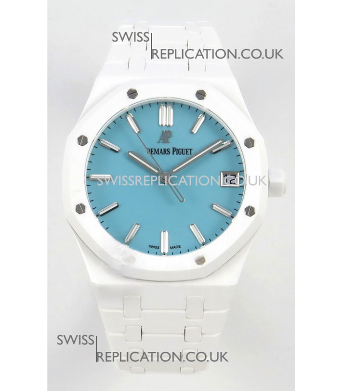 Royal Oak 15500 Tiffany Blue Dial White Ceramic Super Clone Watch 
