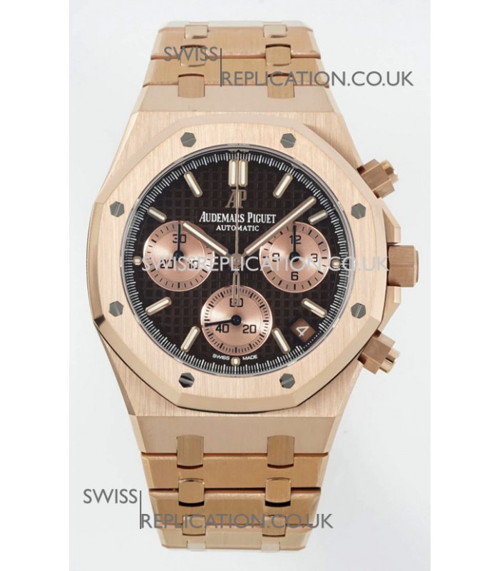 Royal Oak Chrono 26240 Rose Gold Strap in Brown Dial Super Clone Watch 