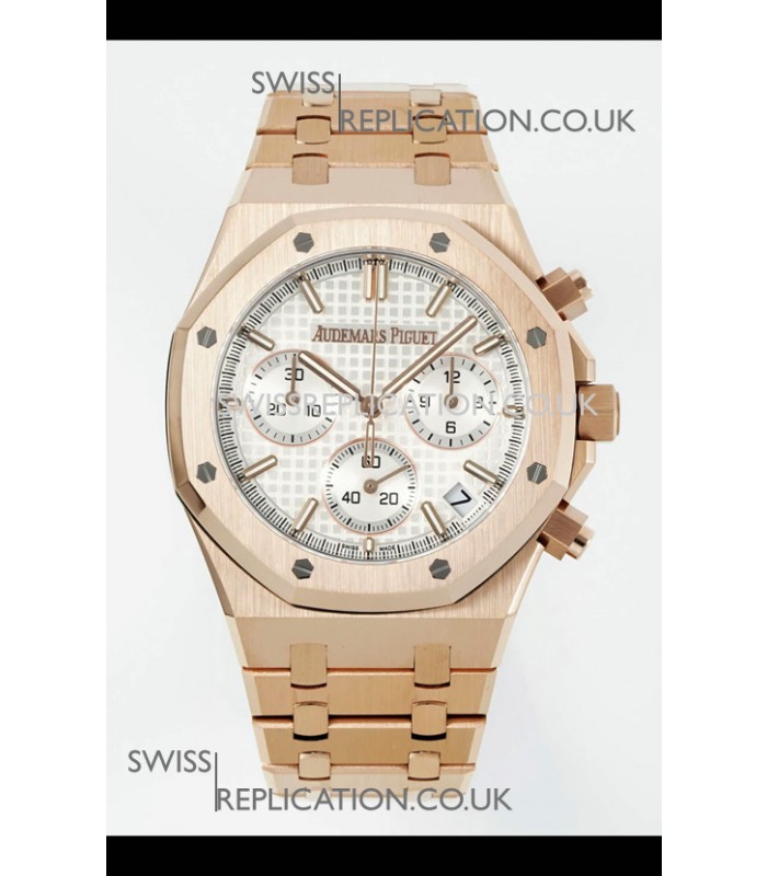 Royal Oak Chrono 26240 Rose Gold Strap in White Dial Super Clone Watch 