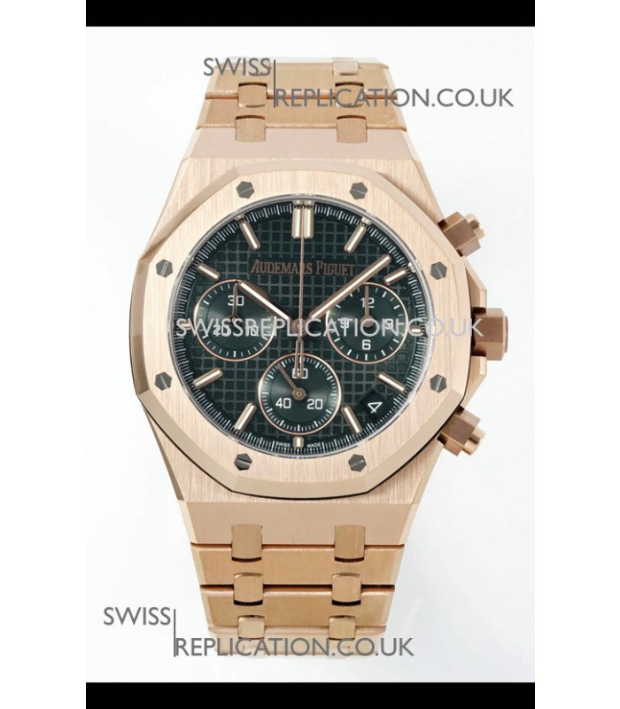 Royal Oak Chrono 26240 Rose Gold Strap in Green Dial Super Clone Watch 