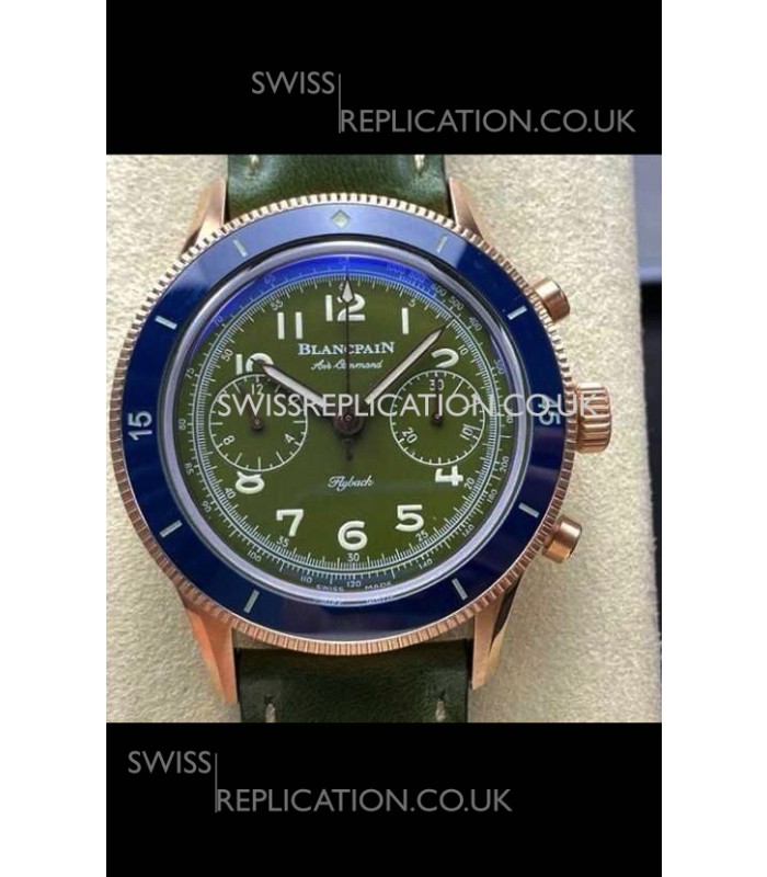 Blancpain Air Command Rose Gold Casing Blue Bezel Super Clone Watch 