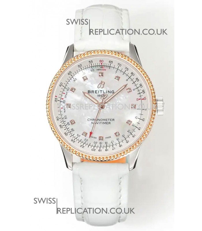 Navitimer Automatic 36 Rose Gold White Strap Super Clone Watch 