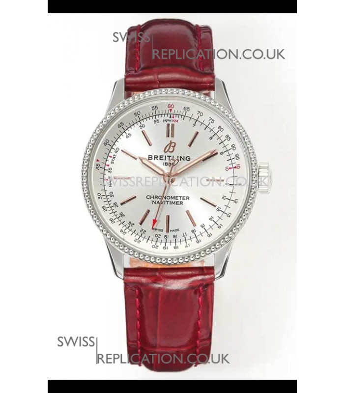 Navitimer Automatic 36 Steel Dial Red Strap Super Clone Watch 
