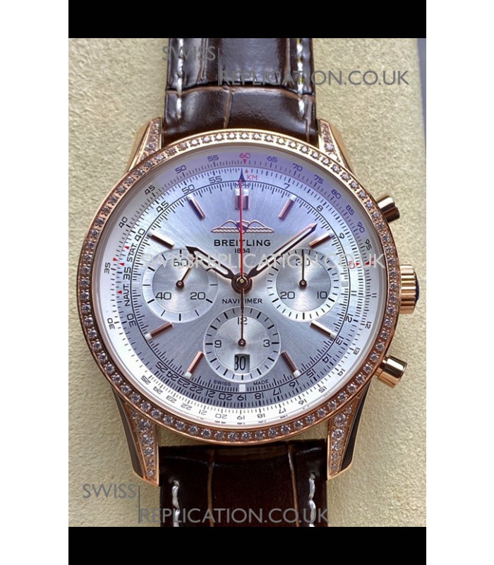 Breitling Navitimer B01 43MM Rose Gold Steel Dial Super Clone Watch 