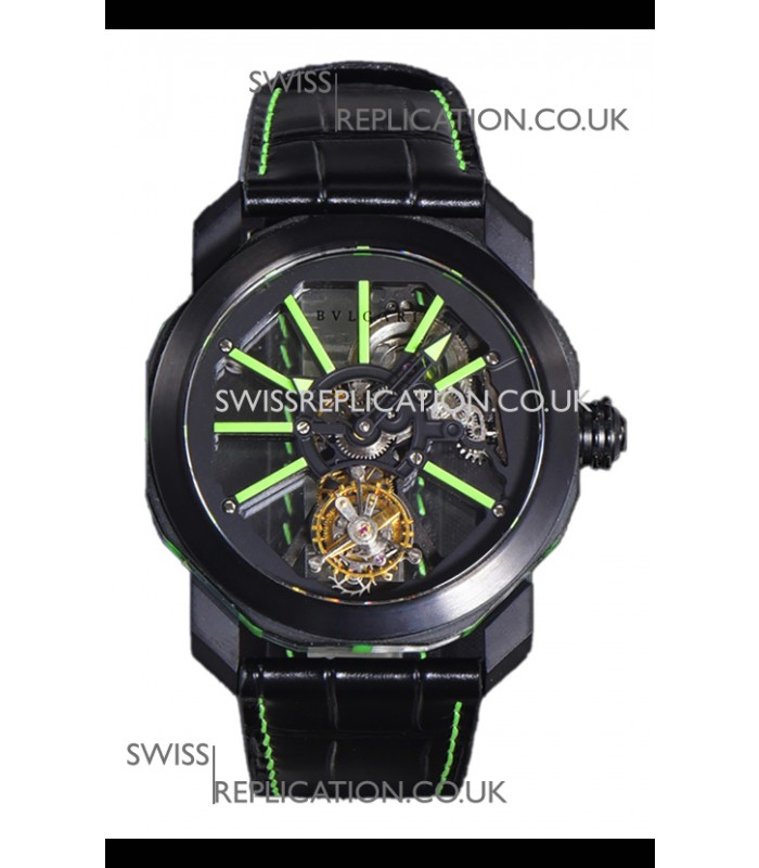 Bvlgari Octo Roma PVD Titanium Watch in Green Hour Markers Super Clone Watch 