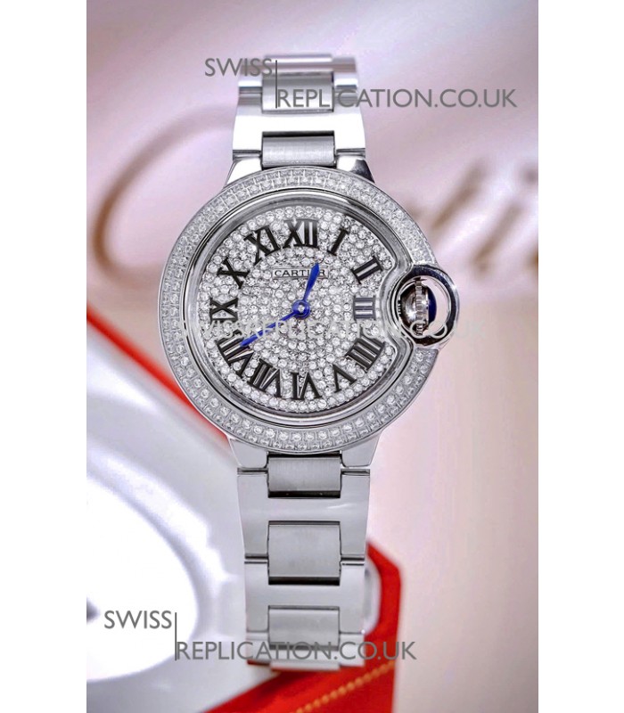 Ballon De Cartier Swiss Quartz 33MM Stainless Steel Diamonds Super Clone Watch 