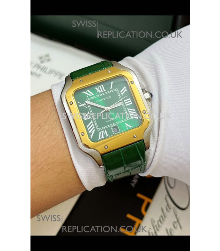 Cartier Santos De Cartier Green Dial Two Tone Swiss Replica Watch 