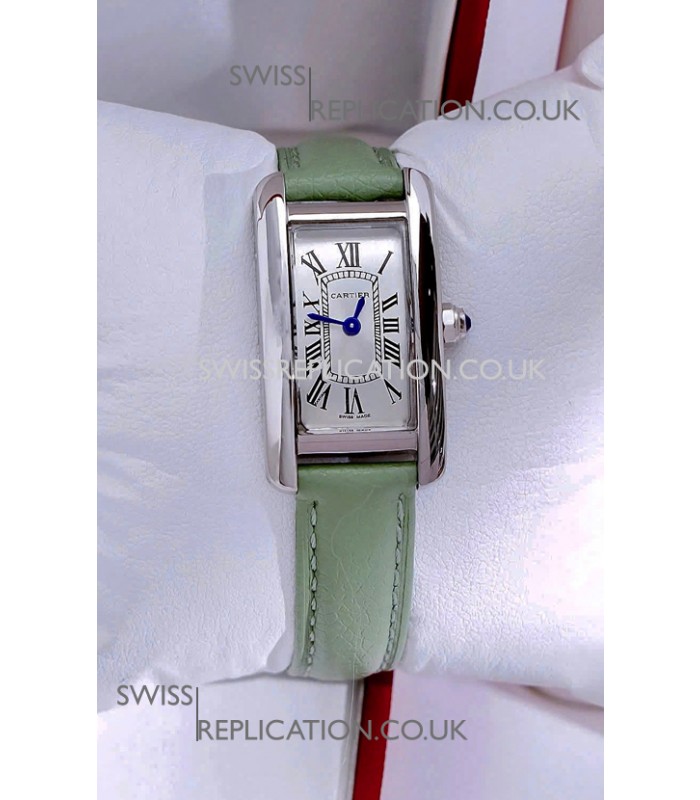 Cartier Tank Americaine Steel 19.4MM Green Strap Swiss Quartz Watch 