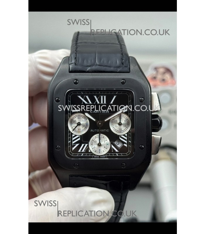 Cartier Santos 100 DLC Coating Black Dial 44MM Swiss Replica Watch 