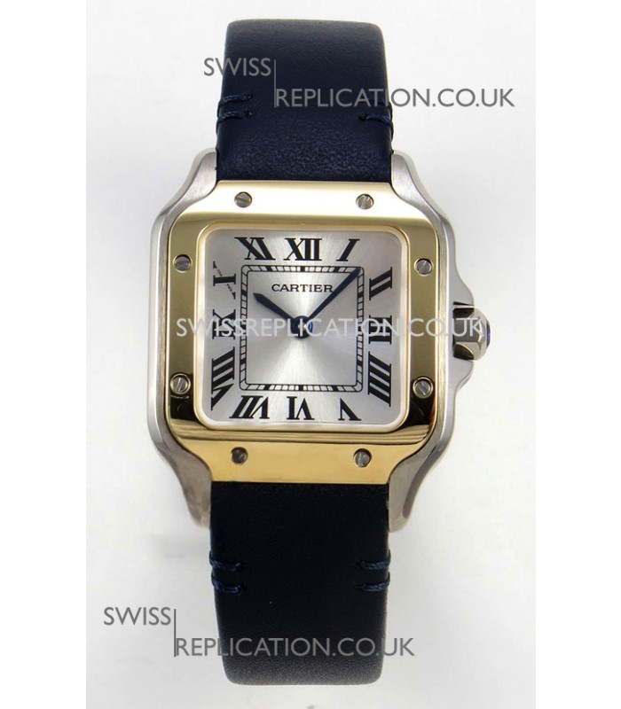 Cartier Santos Swiss Quartz 27MM Two Tone Leather Strap Super Clone Watch