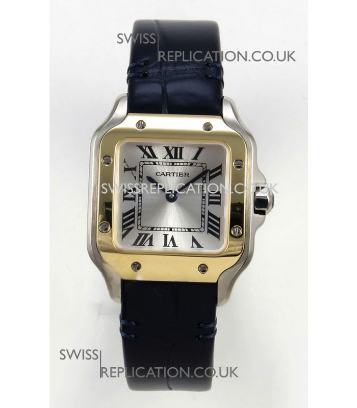 Cartier Santos Swiss Quartz 27MM Two Tone Leather Strap Super Clone Watch