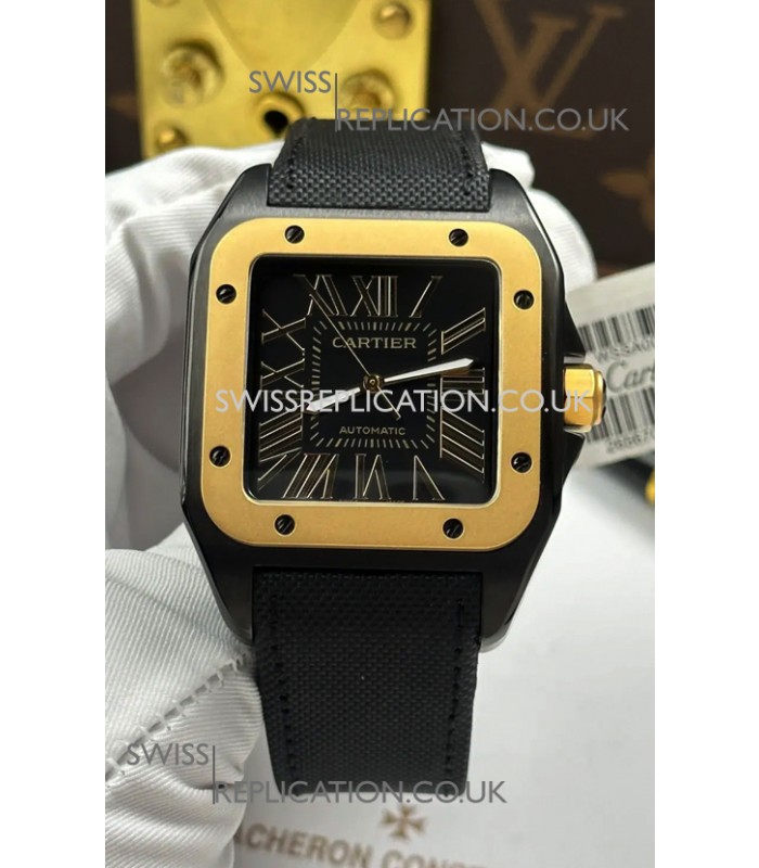 Santos De Cartier in Black Dial PVD MLF Coating Super Clone Watch