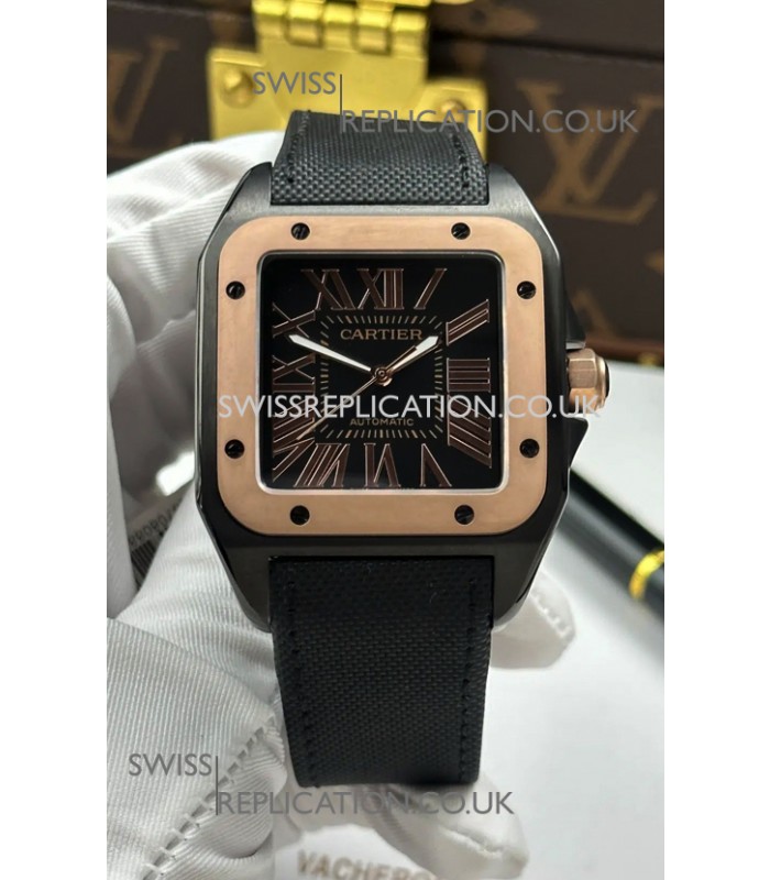Santos De Cartier in Black Dial PVD MLF Coating Super Clone Watch