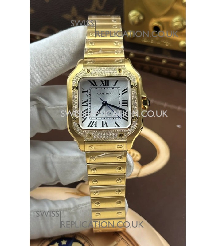 Santos De Cartier 35MM Yellow Gold Super Clone Edition Watch 