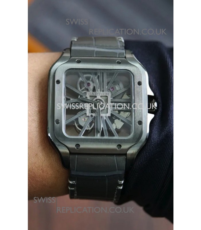 Santos De Cartier Super Clone Watch in Skeleton Dial Steel Case