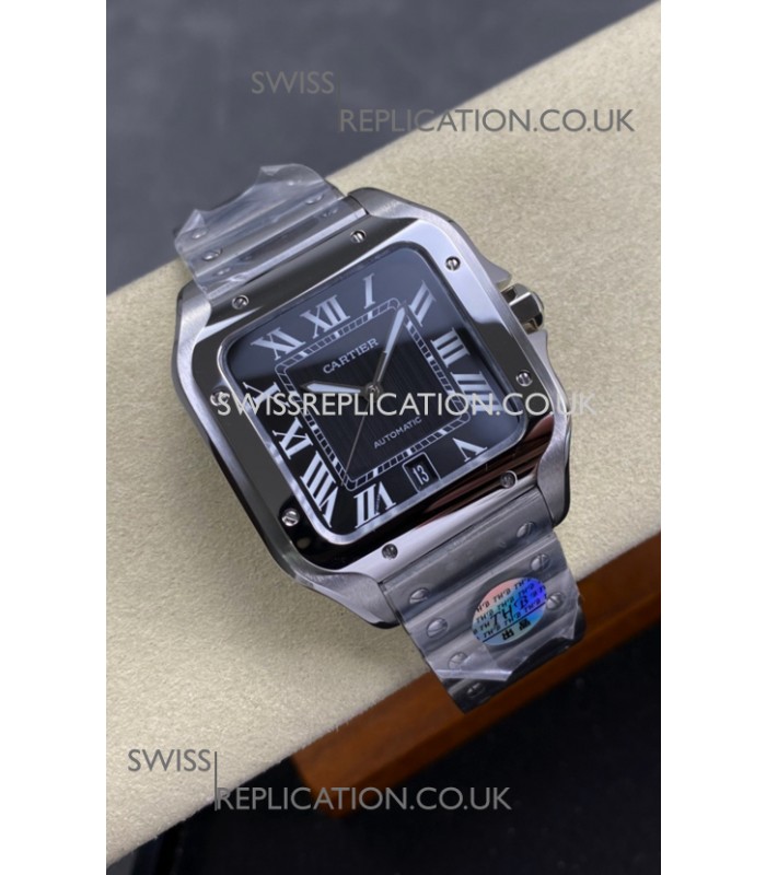 Cartier Santos De Cartier 904L Steel Black Dial Super Clone Replica 40MM Watch