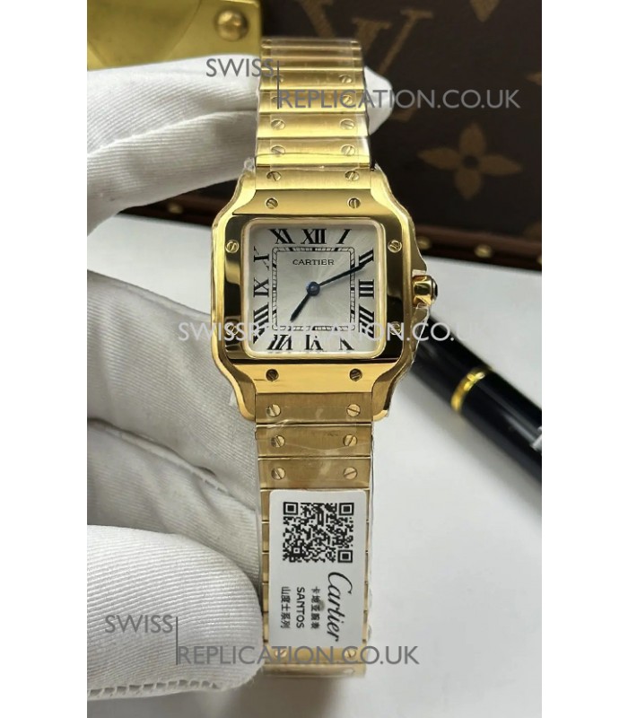 Cartier Santos Swiss Quartz 27MM Yellow Gold Super Clone Watch 