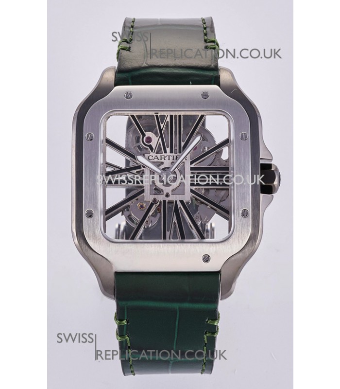 Santos De Cartier Super Clone Watch in Skeleton Dial Steel Case