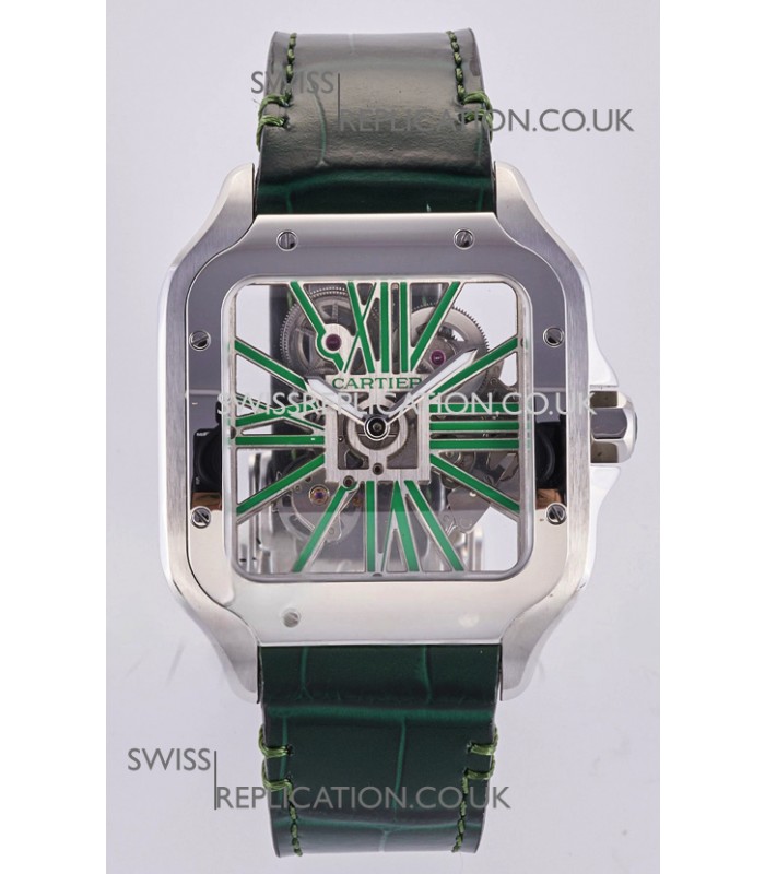 Santos De Cartier Super Clone Watch in Skeleton Dial Steel Case