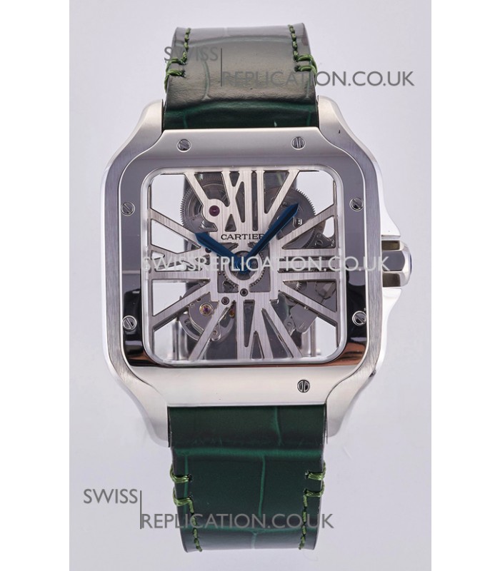 Santos De Cartier Super Clone Watch in Skeleton Dial Steel Case