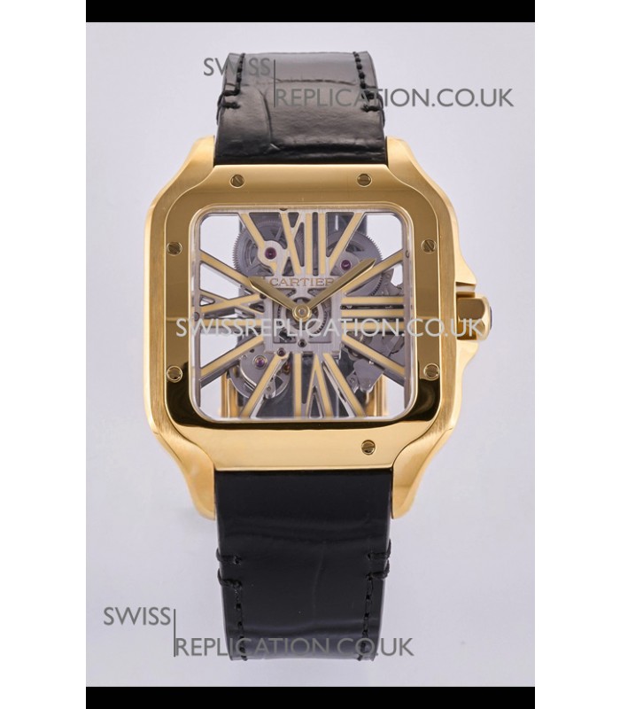 Santos De Cartier Super Clone Watch in Skeleton Dial Rose Yellow Case