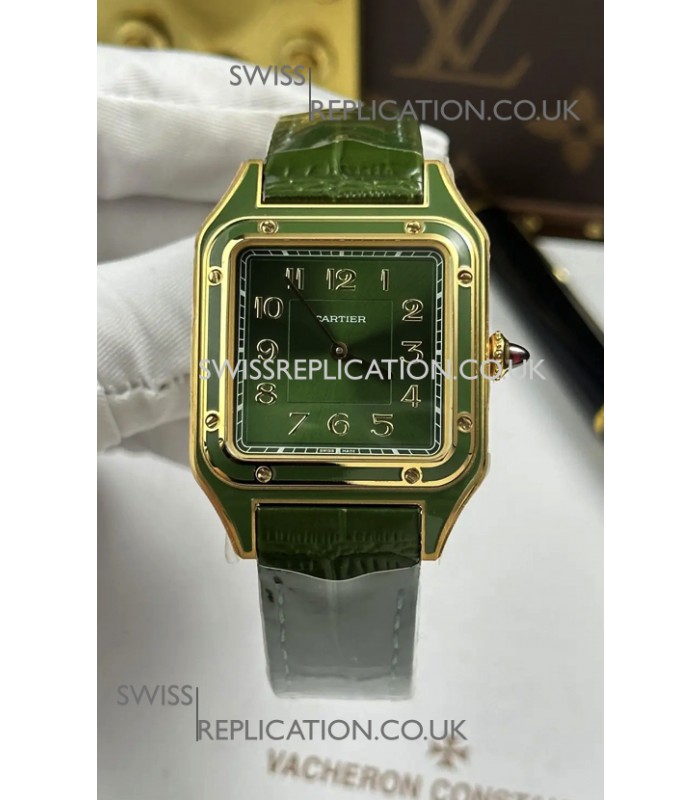 Santos Dumont 31MM Yellow Gold Green Dial Super Clone Watch 