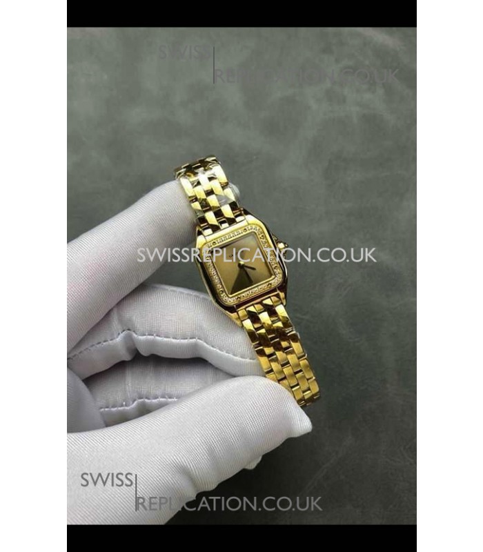 PANTHERE de Cartier 22MM Gold Dial Diamonds Super Clone Watch 