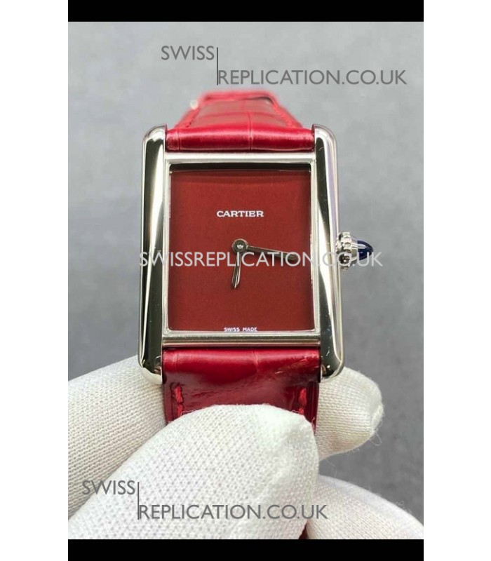 Cartier Tank Louis 25MM Swiss Quartz Red Dial Watch 