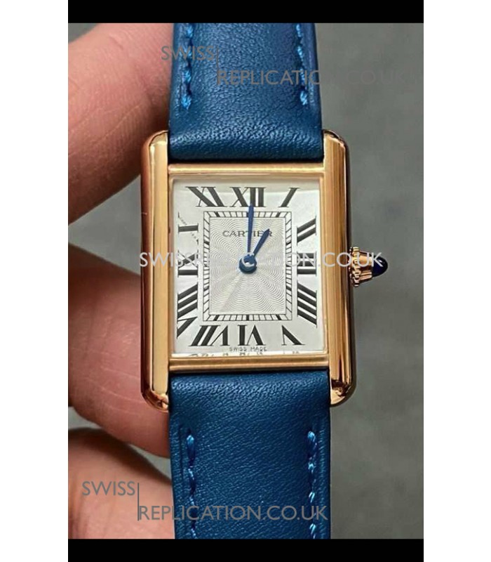 Cartier Tank Louis 22MM Swiss Quartz Gold Casing Blue Strap Watch 