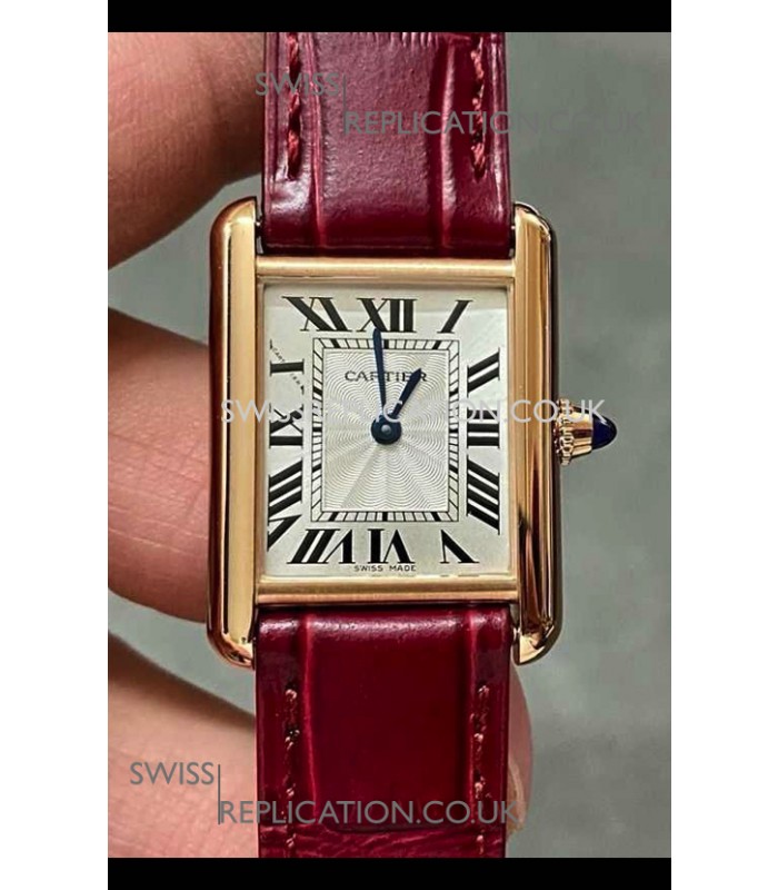 Cartier Tank Louis 22MM Swiss Quartz Gold Casing Red Strap Watch 