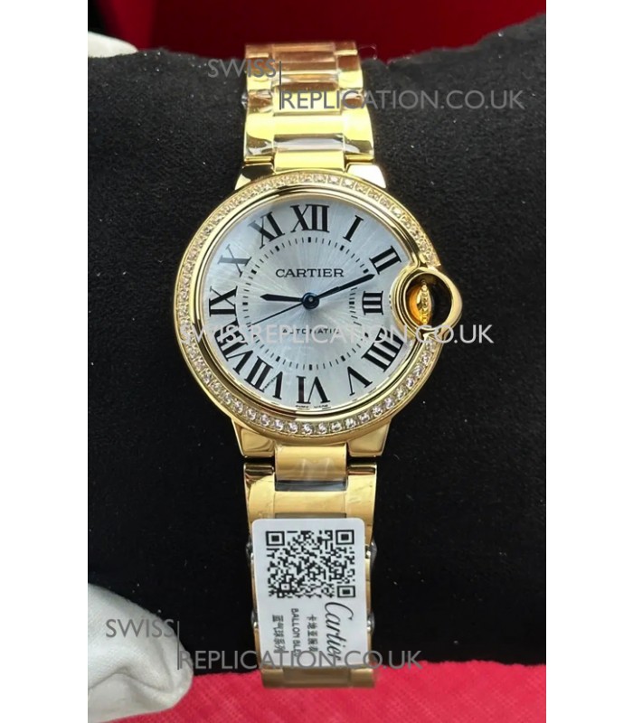 Ballon De Cartier Automatic 33MM Yellow Gold Super Clone Watch 