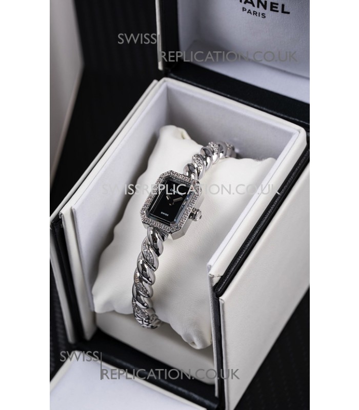 Chanel Premiere Galon Stainless Steel Diamonds Swiss Quartz Watch 