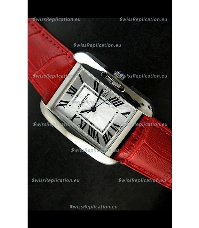 Cartier Tank Ladies Replica Watch in Steel Case/Red Strap
