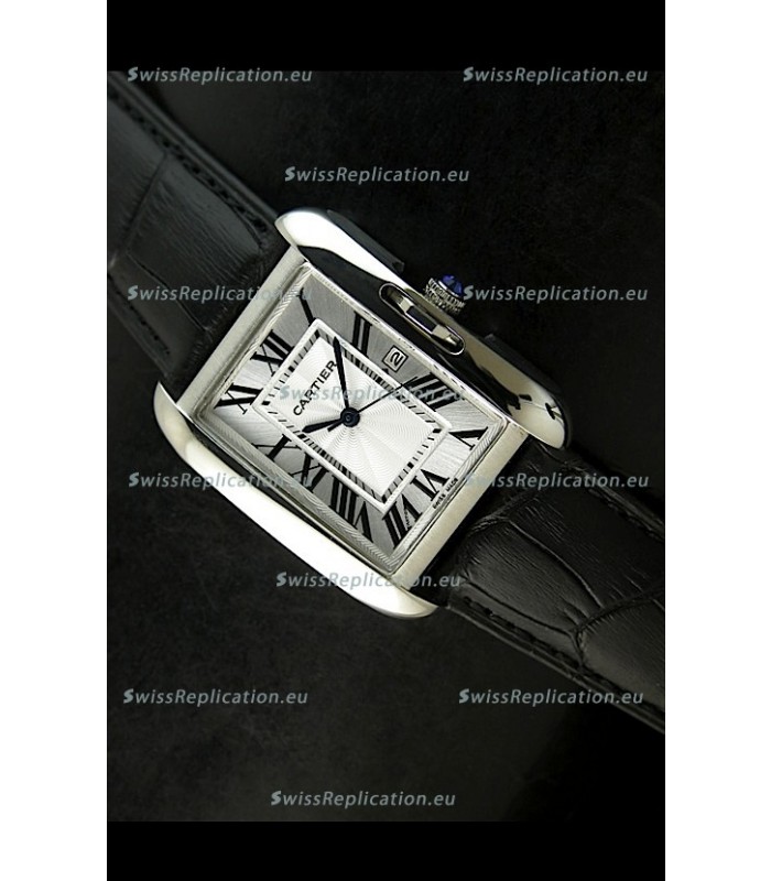 Cartier Tank Ladies Replica Watch in Steel Case/Black Strap