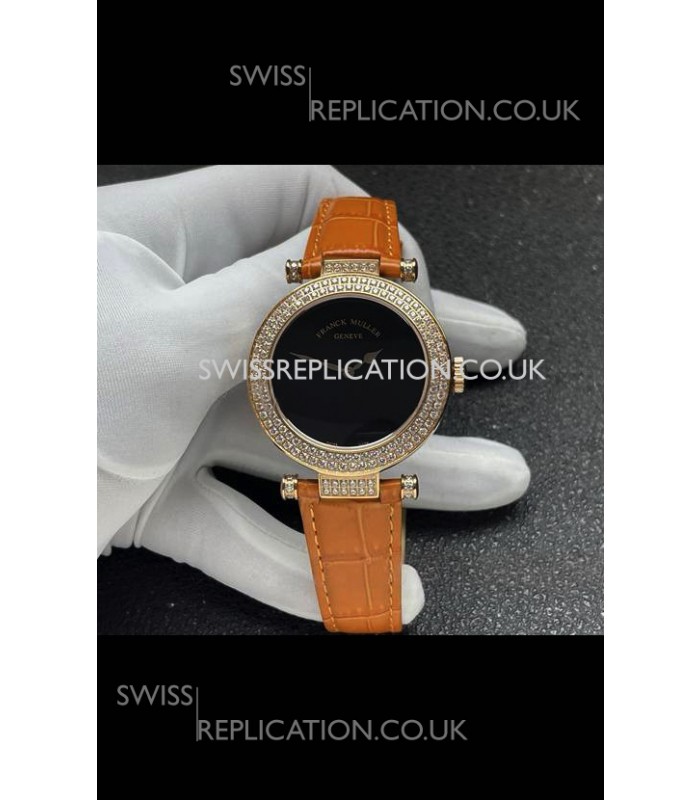 Franck Muller Double Mystery Swiss Quartz Watch in Gold Diamonds Casing