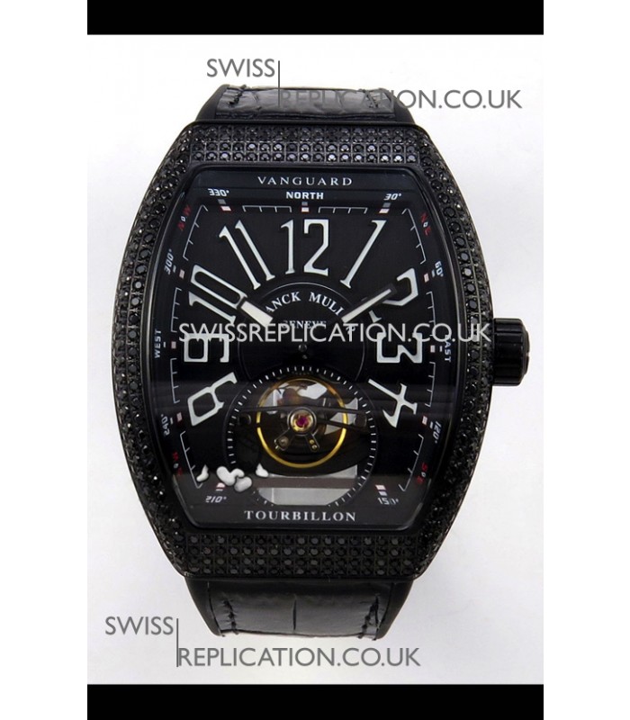 Franck Muller V45 Tourbillon Black DLC Diamonds Super Clone Watch 