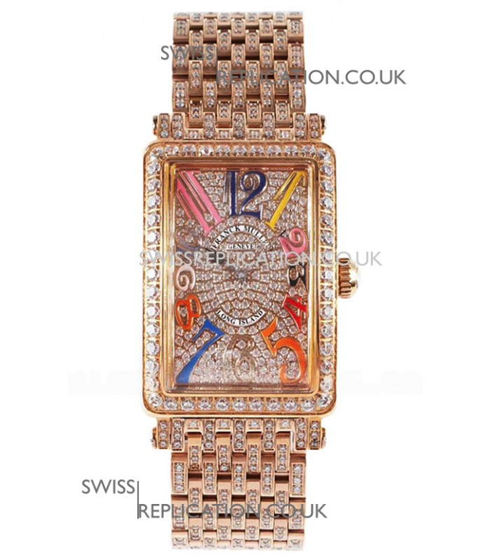 Franck Muller Long Island Color Dreams Rose Gold Diamonds Swiss Replica Watch 