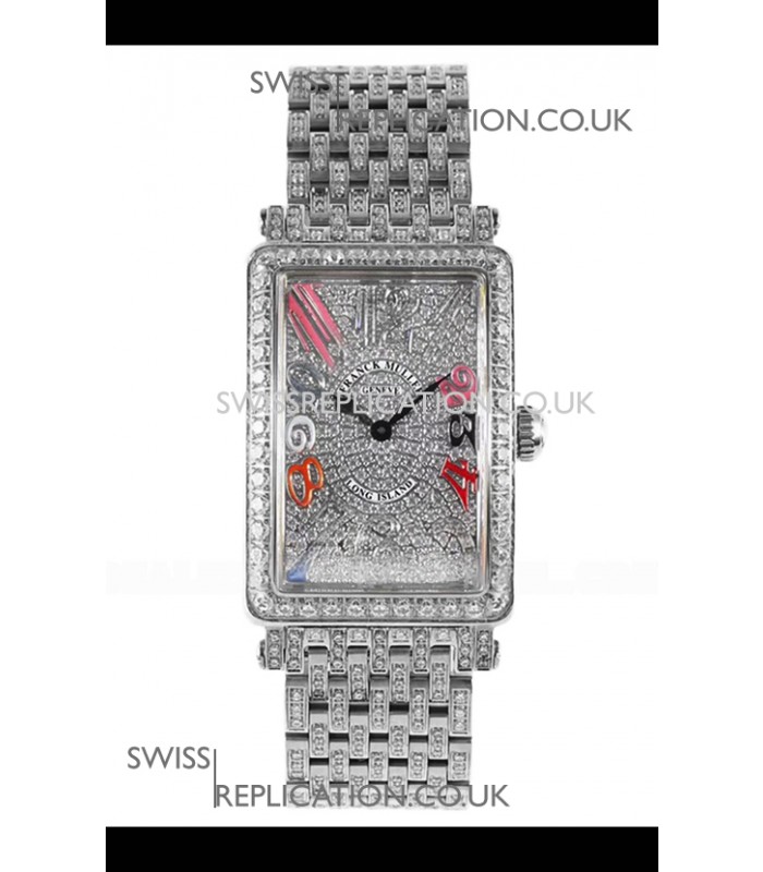 Franck Muller Long Island Color Dreams Stainless Steel Diamonds Swiss Replica Watch 
