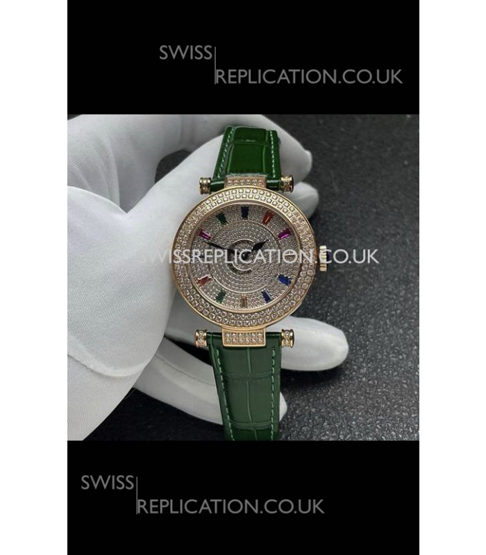 Franck Muller Double Mystery Swiss Quartz Watch in Gold Diamonds Casing