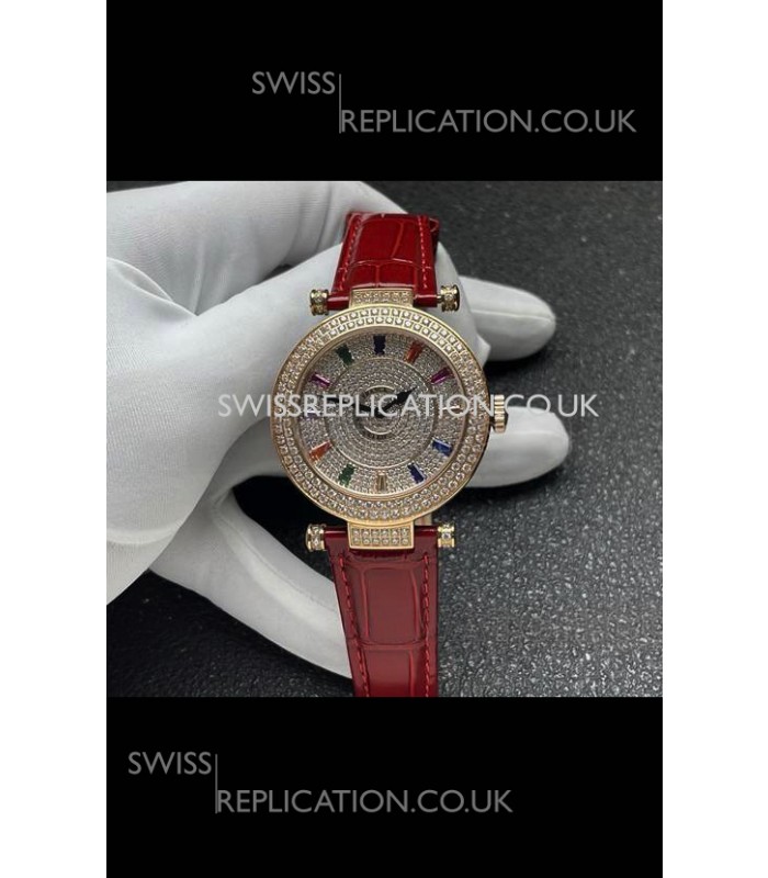Franck Muller Double Mystery Swiss Quartz Watch in Gold Diamonds Casing
