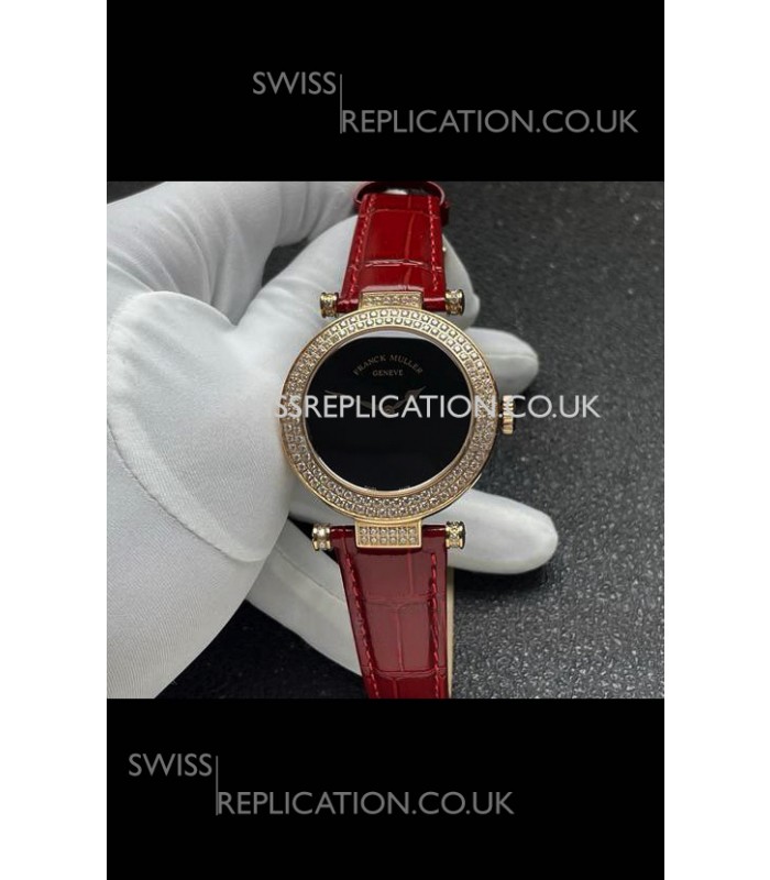 Franck Muller Double Mystery Swiss Quartz Watch in Gold Diamonds Casing