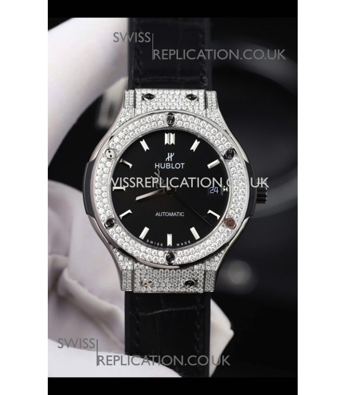 Hublot Classic Fusion Diamonds Steel Black Dial 38MM Super Clone Watch 